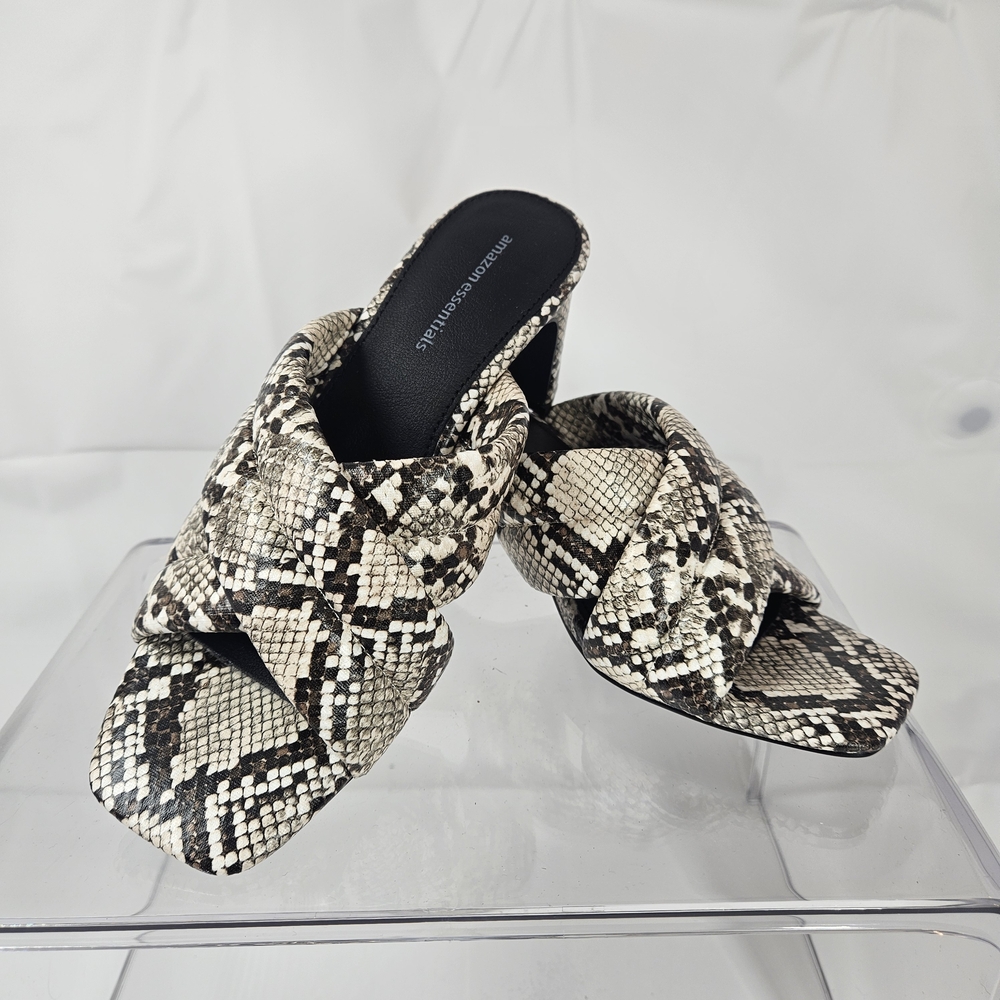 Amazon Essentials Snake Print Heeled Sandals Womens 6 Faux Snake Block Heel Slid